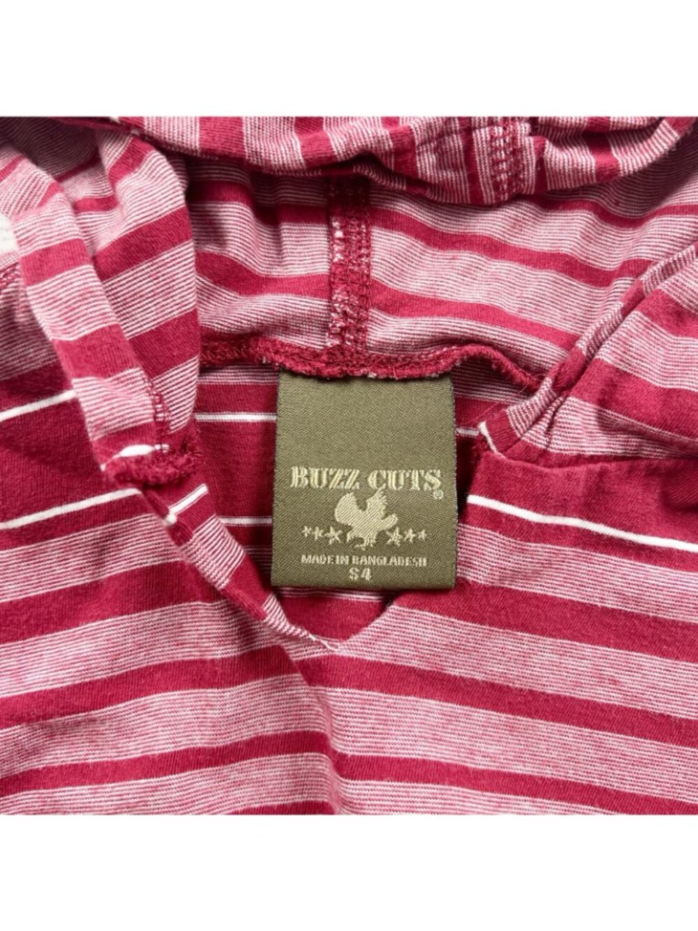 Buzz Cuts Boys Red Striped Short Sleeve Hoodie Soft Cotton Top 5-6 - Picture 3 of 4